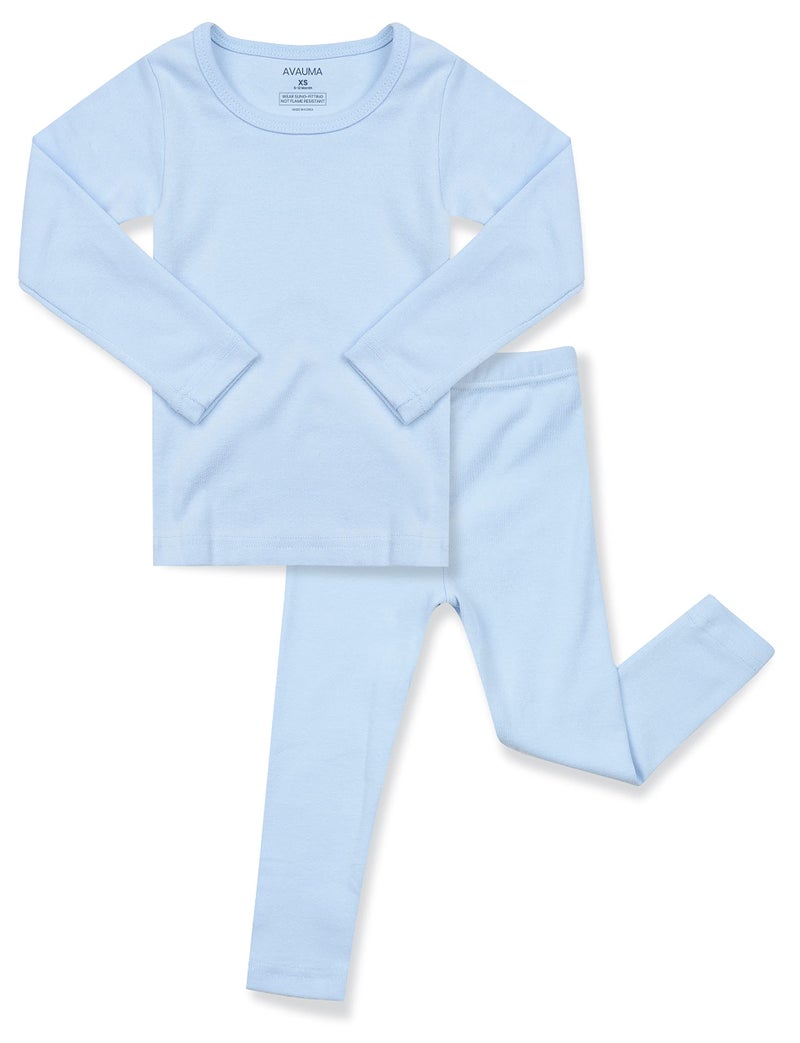 AVAUMA Baby Boys Girls Pajama Set Kids Toddler Snug fit Basic Cotton Sleepwear pjs for Daily (Sky Blue-1 Large) - Image 1